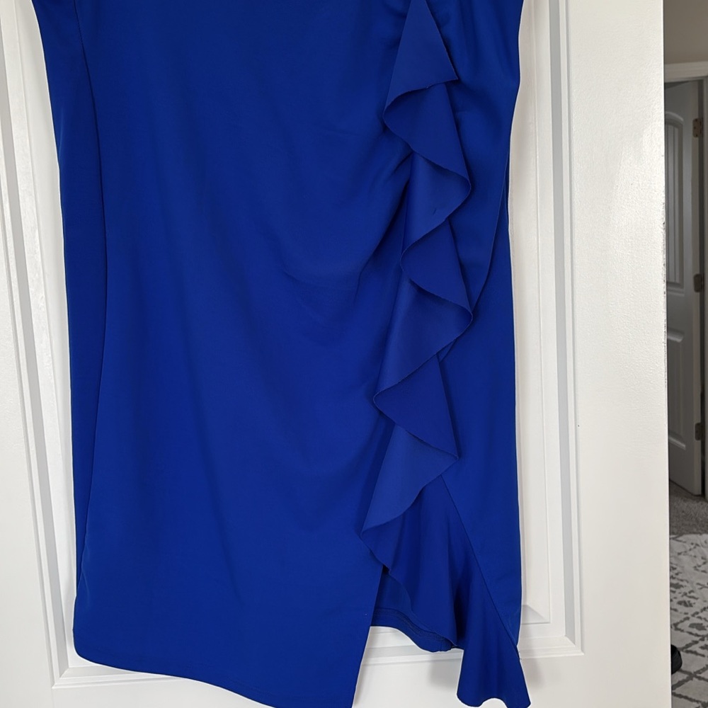 Chic Royal Blue Pencil Skirt with Ruffle Detail